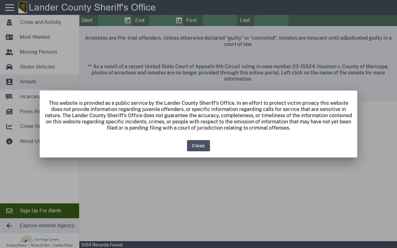 Lander County jail mugshots and arrest records Citizen RIMS page